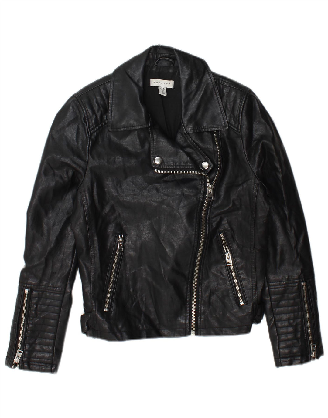 Topshop Veste de motard pour femme UK 8 Small Noir Polyester