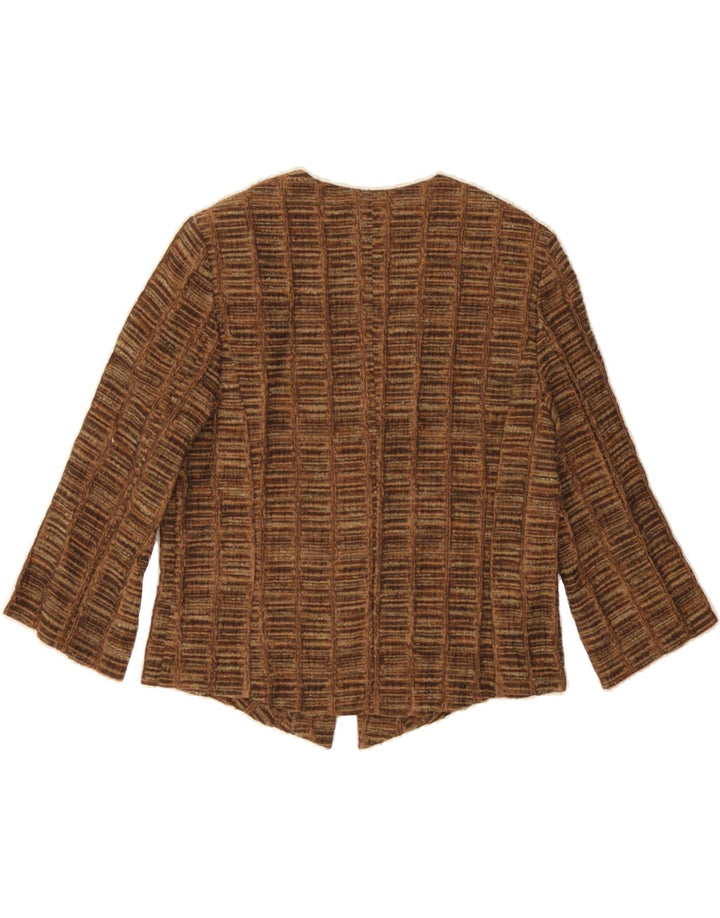 VINTAGE Womens 3/4 Sleeve Blazer Jacket IT 42 Medium Brown Striped Vintage Vintage and Second-Hand Vintage from Messina Hembry 
