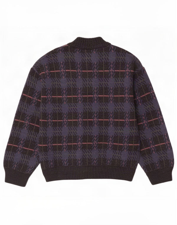 vintage Mens Cardigan Sweater IT 52 Grand Bleu Marine Plaid Acrylique
