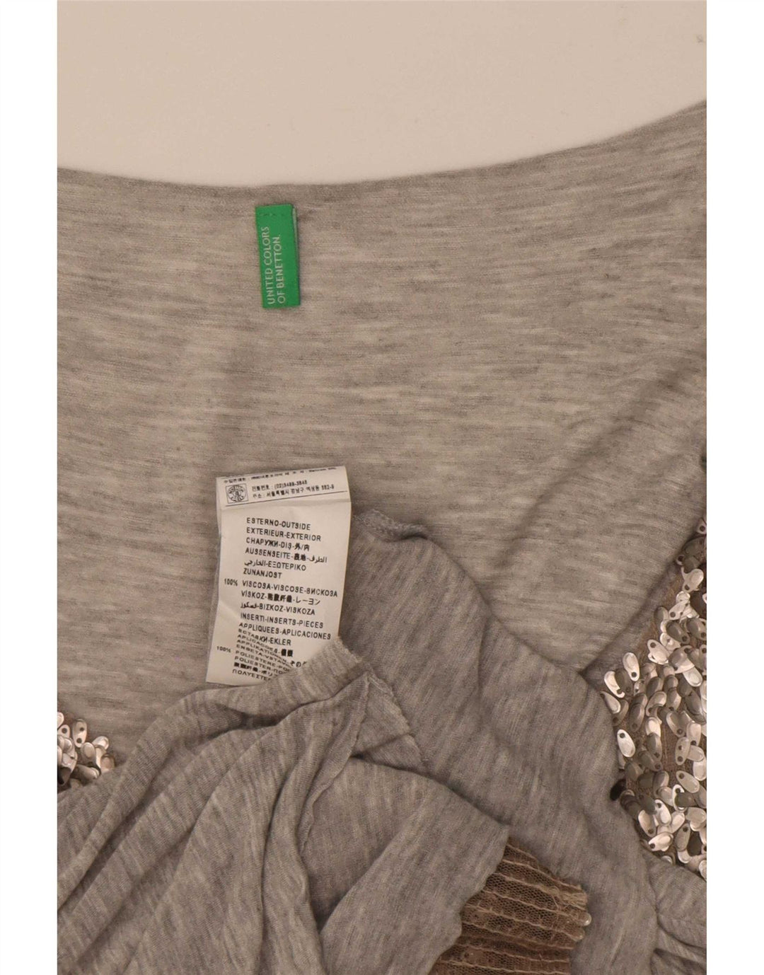 Benetton Débardeur à Paillettes Femme UK 44 Gris Moyen Viscose