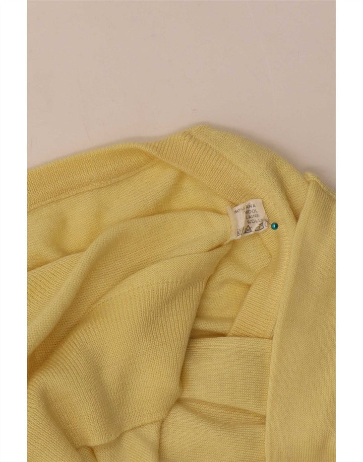 vintage Mens V-Col Jumper Pull Moyen Jaune Laine