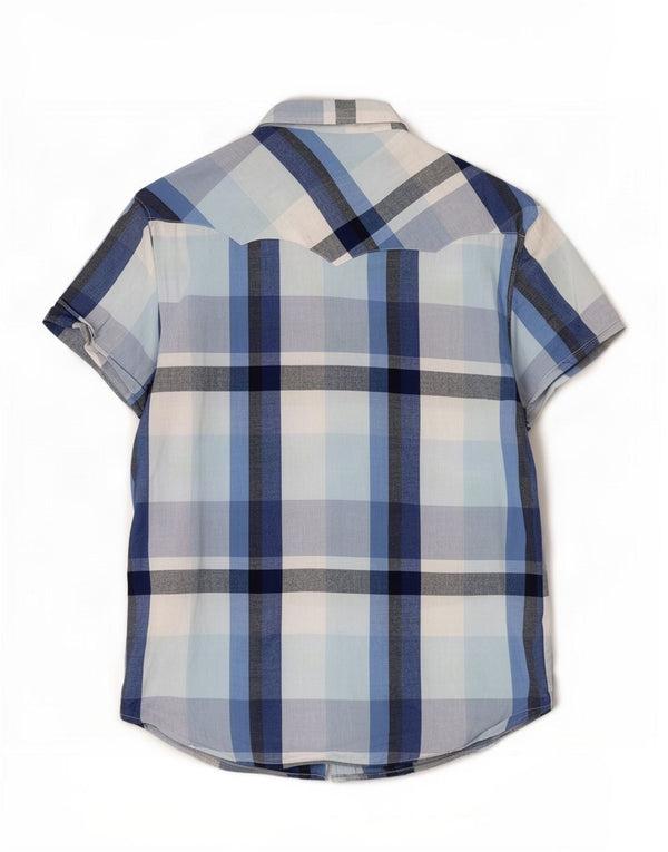 Wrangler Chemise à manches courtes pour homme Coupe régulière XL Bleu à carreaux en coton