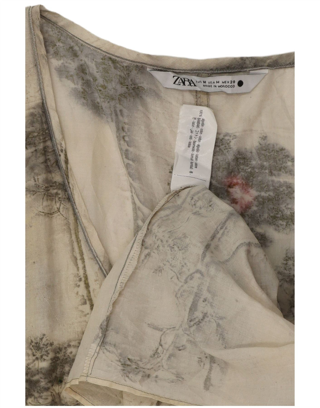 Zara Robe basique sans manches pour femme UK 12 en coton floral blanc cassé moyen