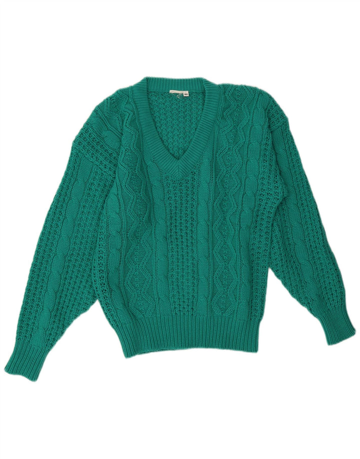 vintage Femme V-Col Jumper Pull EU 40 Vert Moyen