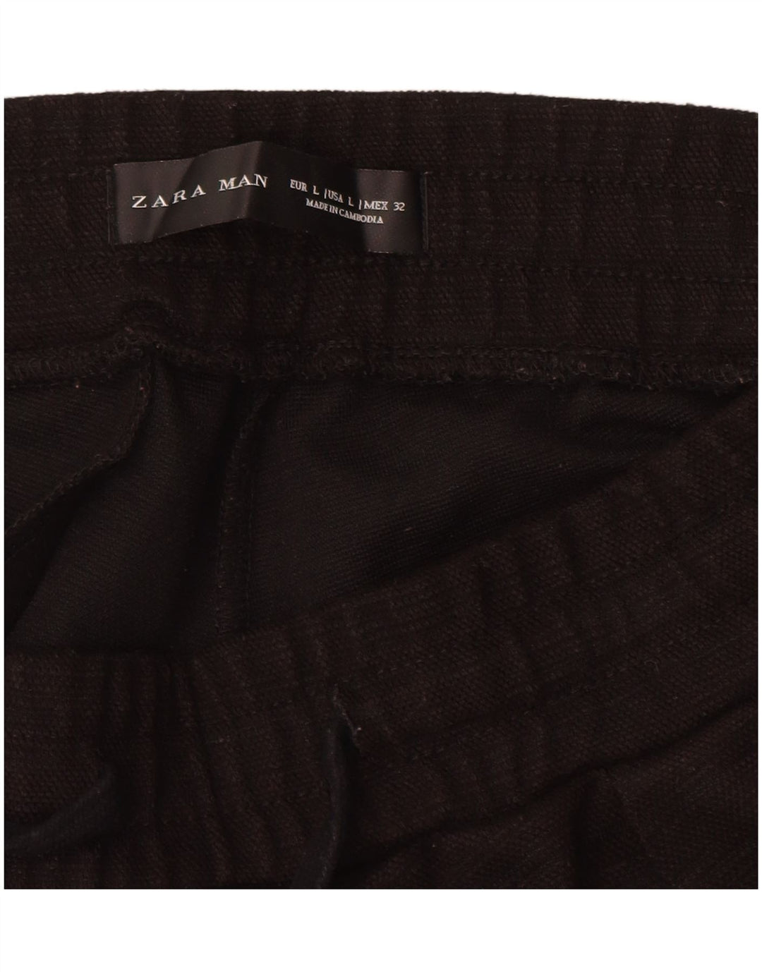 Zara Pantalon Capri Droit Homme Large W32 L20 Noir Polyester