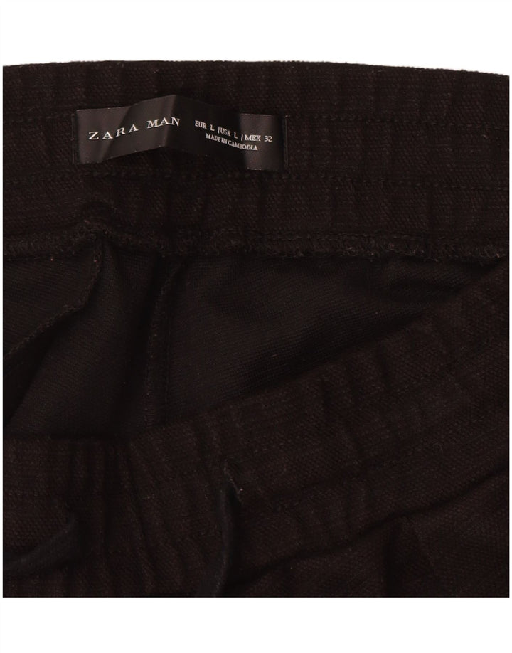 Zara Pantalon Capri Droit Homme Large W32 L20 Noir Polyester