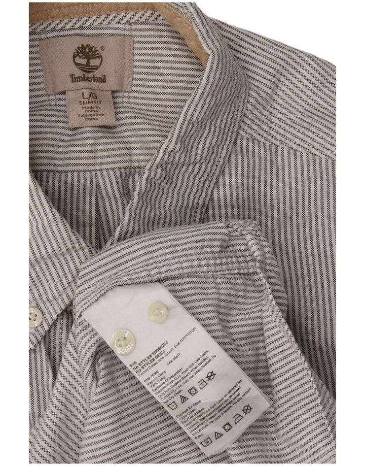 TIMBERLAND Mens Slim Fit Shirt Large Grey Striped Cotton