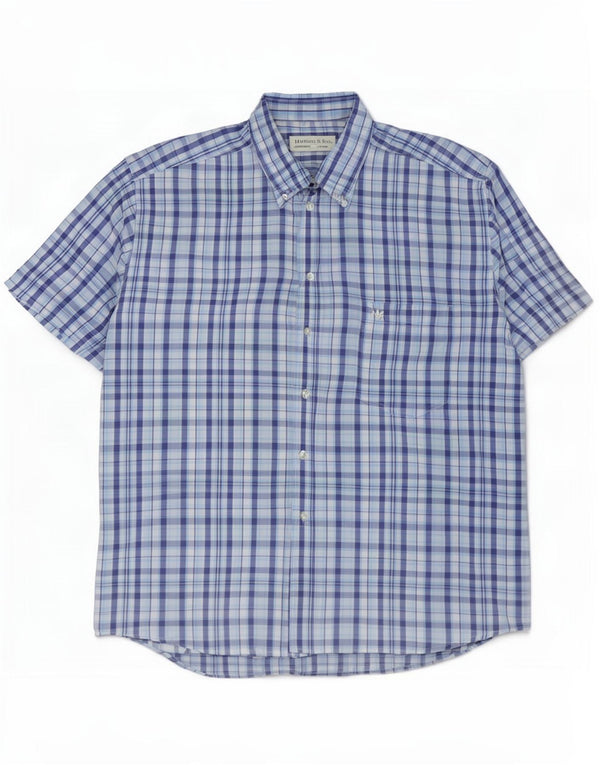 Harrison & Son Chemise à manches courtes pour homme XL en coton à carreaux bleus