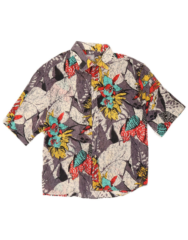 Chemise à manches courtes vintage pour hommes, motif floral multicolore moyen