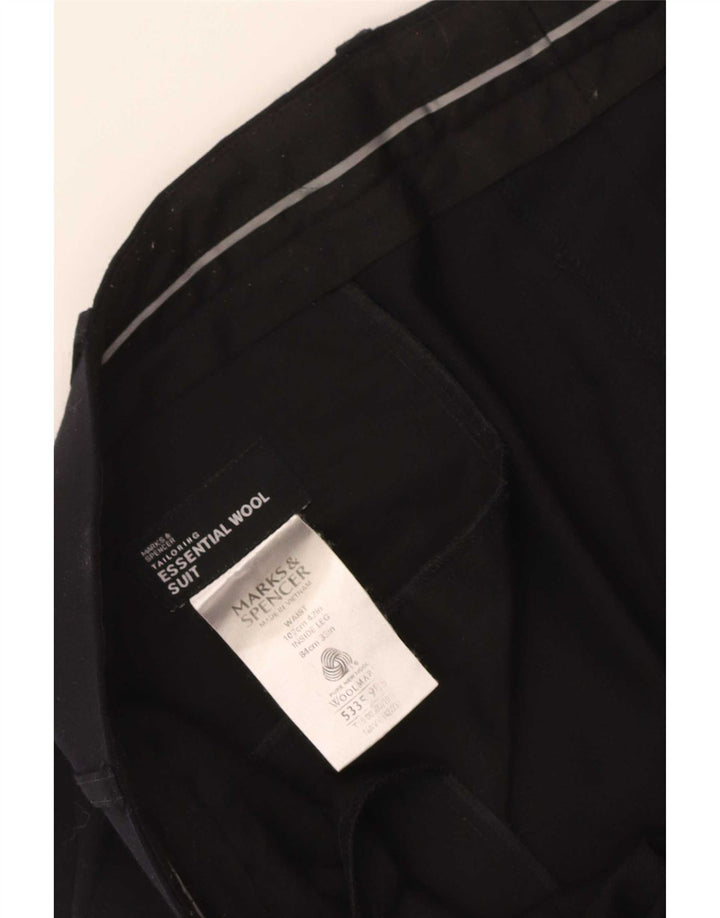 Marks & Spencer Pantalon de Costume Droit Homme W42 L33 Laine Bleu Marine