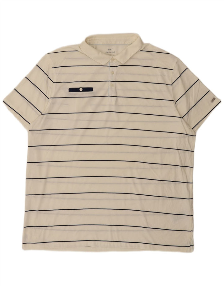 Nike Polo coupe classique pour homme 2XL en coton rayé blanc