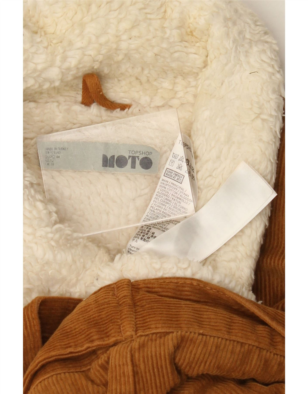 TOPSHOP Veste Sherpa en velours côtelé pour femme UK 16 Large Marron Coton