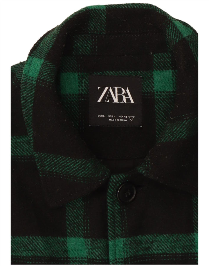 Zara Veste utilitaire Patch pour homme UK 40 Grand carreaux verts en polyester