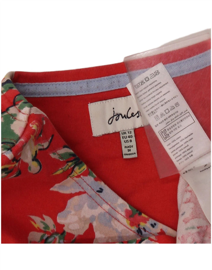 JOULES Top Femme Manches Longues UK 12 Coton Floral Rouge Moyen