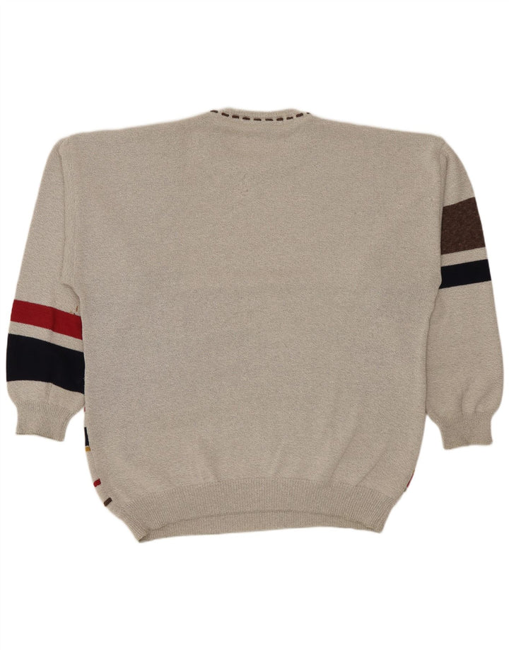 Conte Massimo Pull col rond pour homme 2XL Gris géométrique en coton