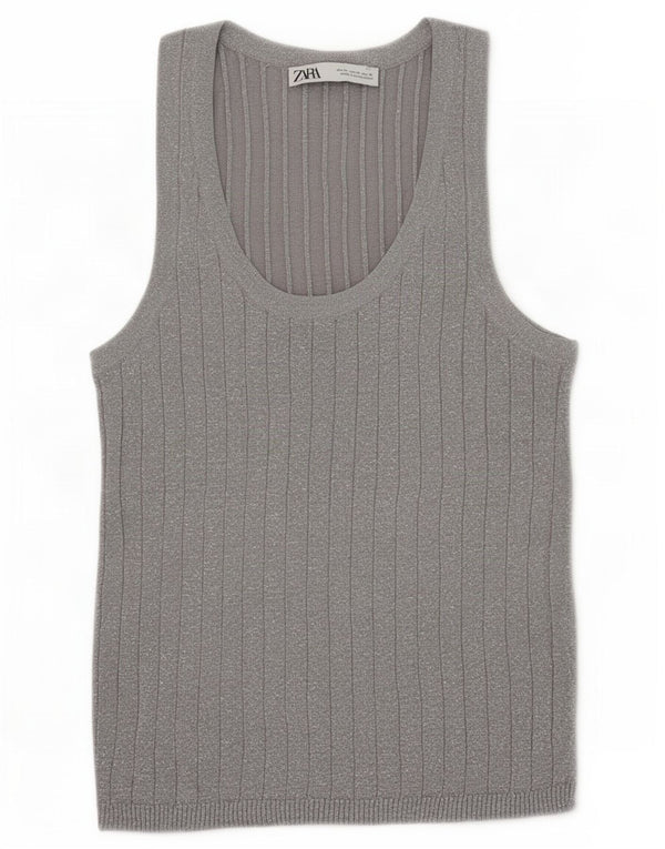 Zara Womens Vest Débardeur UK 12 Gris Moyen
