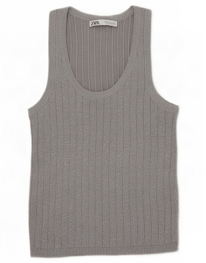 Zara Womens Vest Débardeur UK 12 Gris Moyen