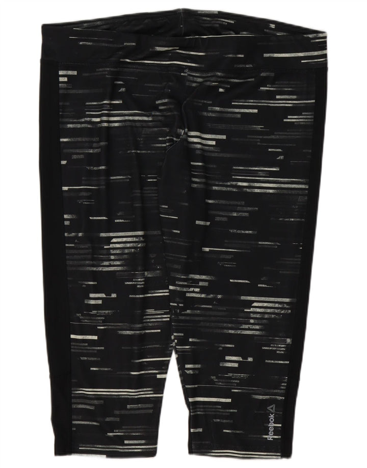 Reebok Femmes Capri Leggings UK 24/26 2XL Noir Rayé Polyester