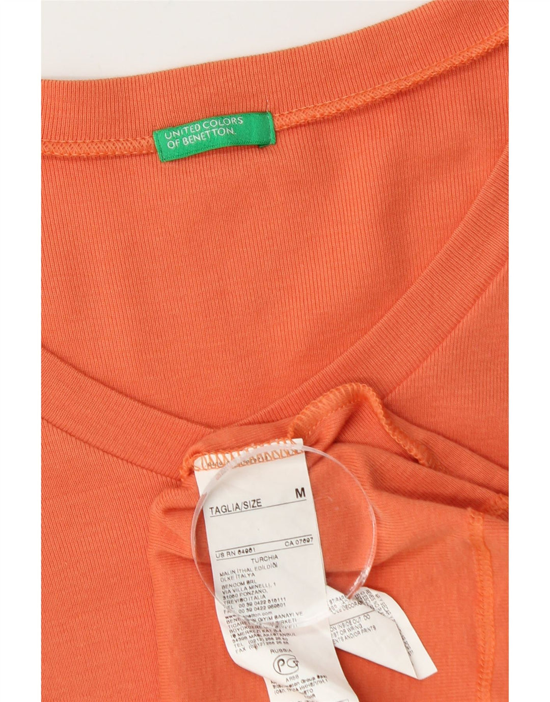 Benetton Haut à Manches Longues pour Femme UK 12 Coton Orange Moyen