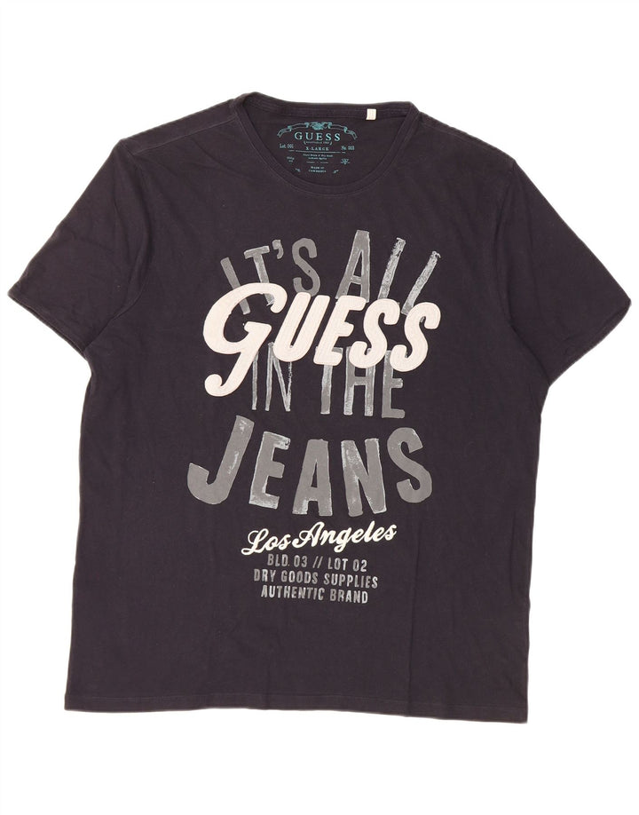 Guess T-Shirt Graphique Homme Top XL Bleu Marine Coton