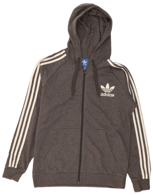 Adidas Pull à capuche zippé graphique pour homme Grand coton gris