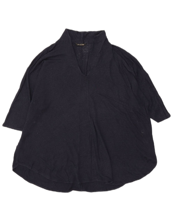 Massimo Dutti Chemisier Femme Top UK 18 XL Bleu Marine Lin