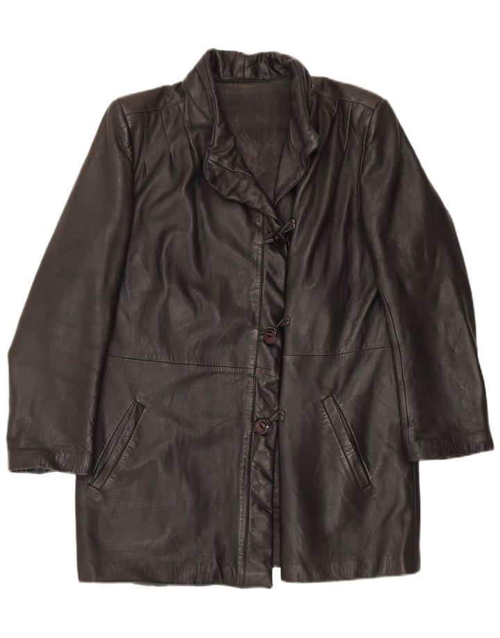 manteau en cuir femme vintage IT 46 Grand cuir noir