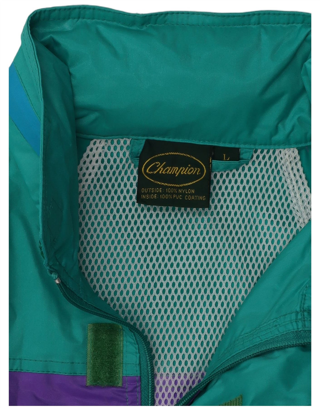 CHAMPION Veste de pluie à capuche pour homme UK 40 Large Turquoise Colourblock Nylon