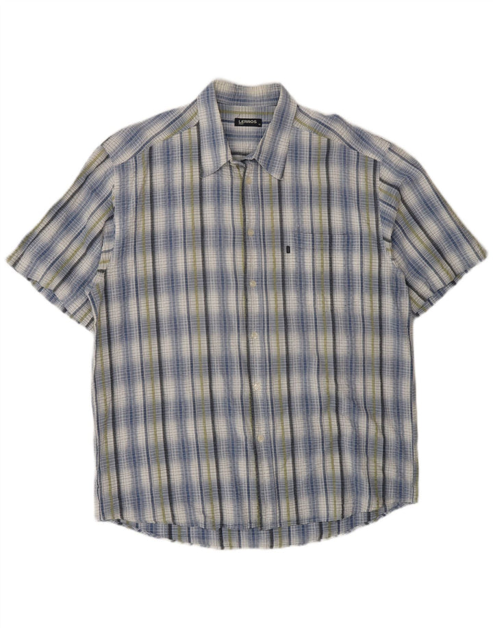 Lerros Chemise à manches courtes pour homme Coupe régulière XL Bleu à carreaux en coton