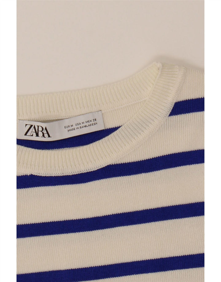 ZARA Womens Crop Top UK 12 Medium White Striped Vintage Zara and Second-Hand Zara from Messina Hembry 