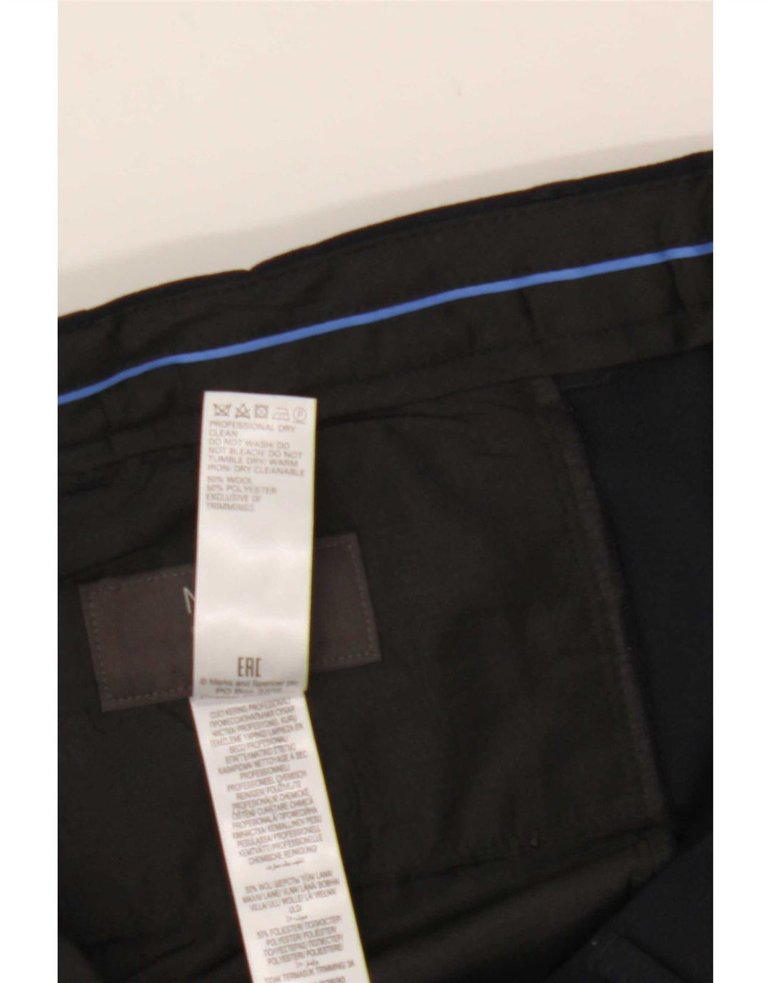 Marks & Spencer Pantalon de Costume Regular Homme W36 L29 Bleu Marine Laine