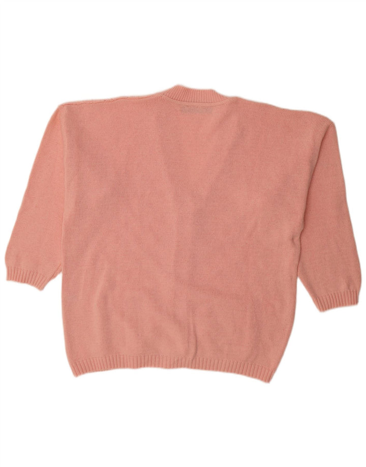 vintage Femmes Surdimensionné Cardigan Pull UK 16 Grand Coton Rose