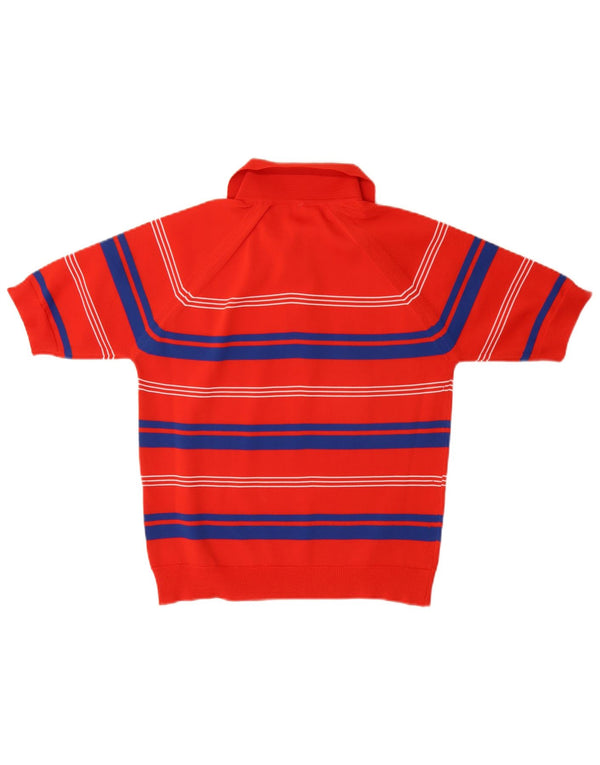 vintage Femme Polo Neck Jumper Pull UK 14 Moyen Rouge Rayé