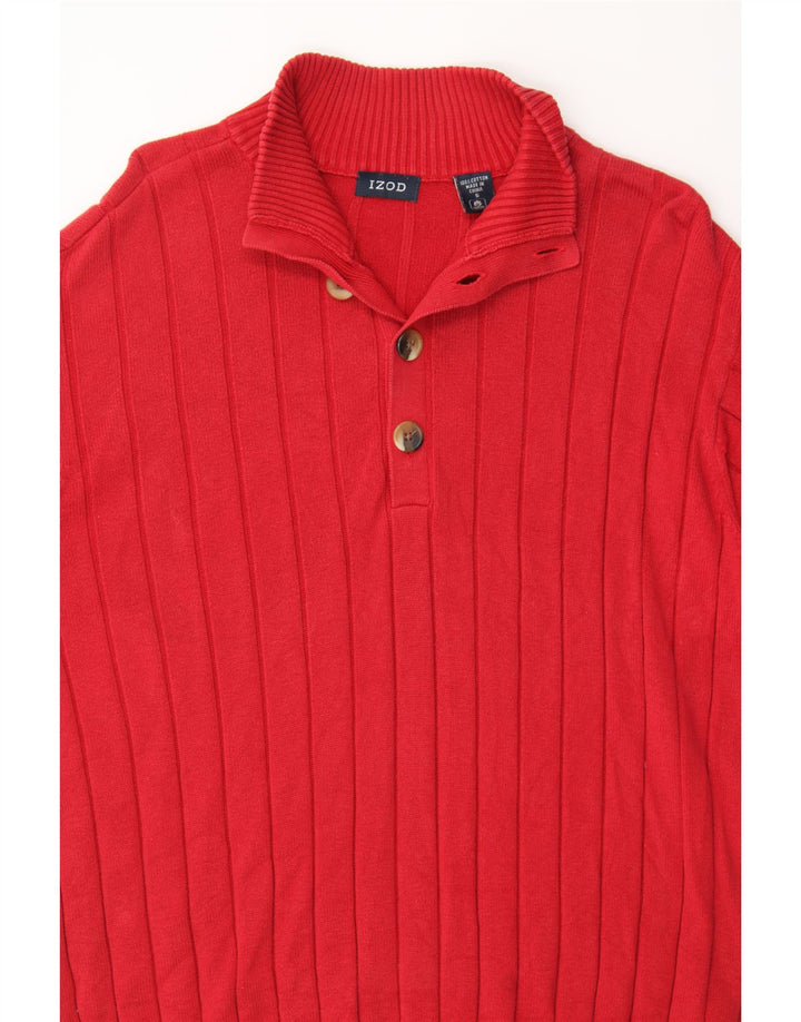 IZOD Mens Button Neck Jumper Sweater Small Red Cotton Vintage Izod and Second-Hand Izod from Messina Hembry 