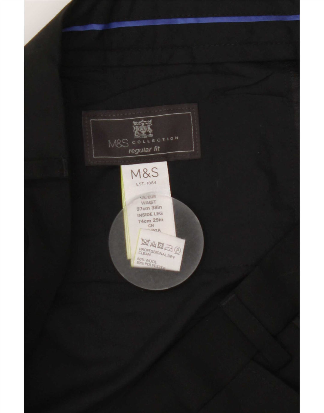 Marks & Spencer Pantalon de costume droit coupe droite pour homme W38 L29 laine noire