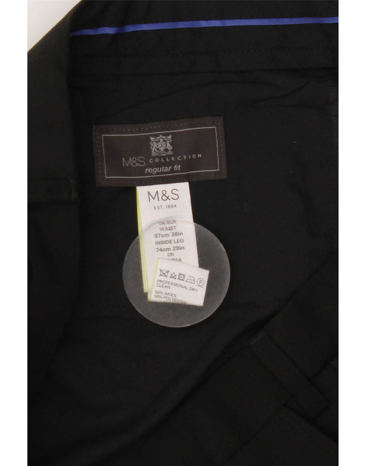 Marks & Spencer Pantalon de costume droit coupe droite pour homme W38 L29 laine noire