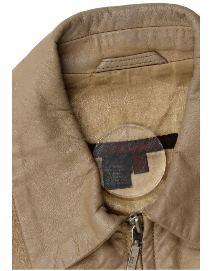 Zara Veste en cuir crop pour femme UK 14 Grand cuir beige