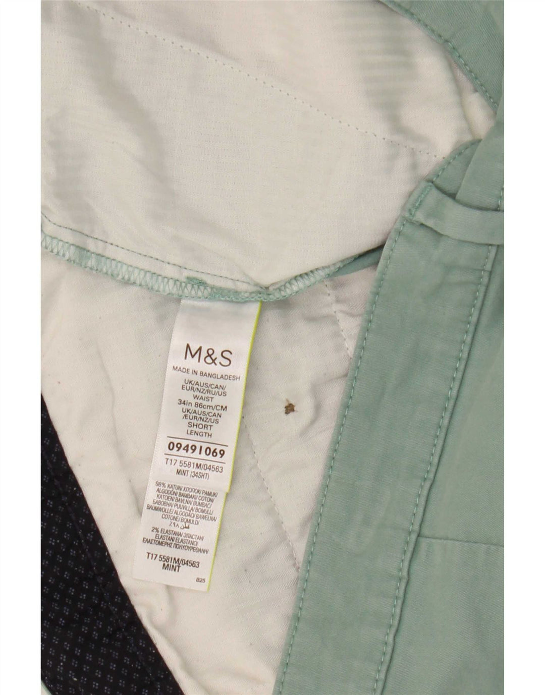 Marks & Spencer Short Chino Homme W34 Grand Coton Vert