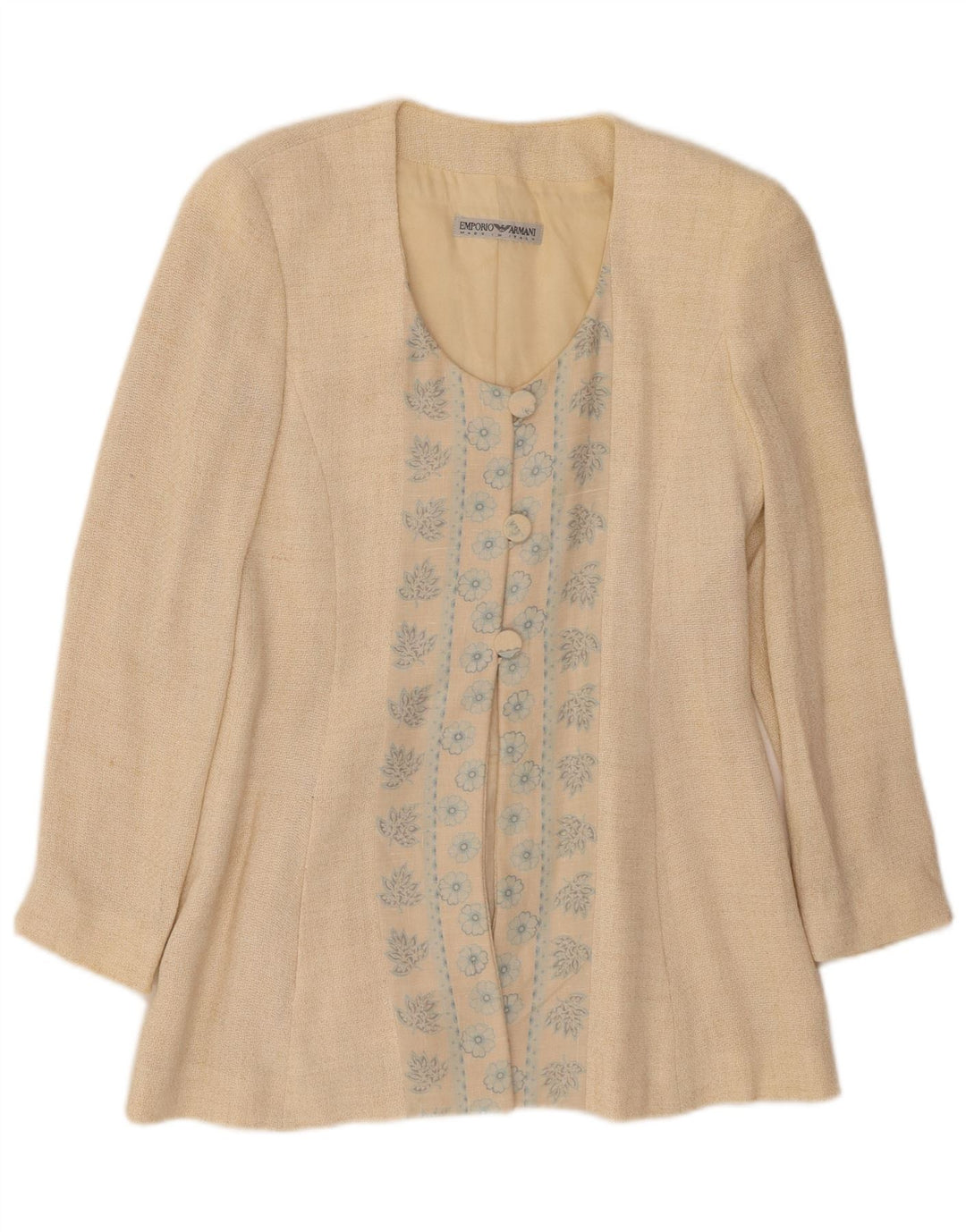 EMPORIO ARMANI Veste Blazer 3 Boutons Femme UK 10 Petit Beige Floral