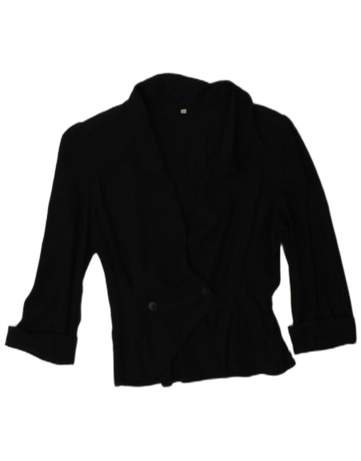 vintage Femmes 3/4 Manches Double Breasted Blazer Veste EU 38 Moyen Noir