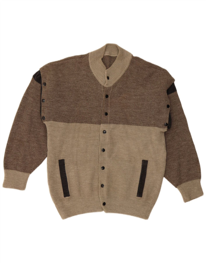 vintage Mens Cardigan Pull Grand Gris Colorblock