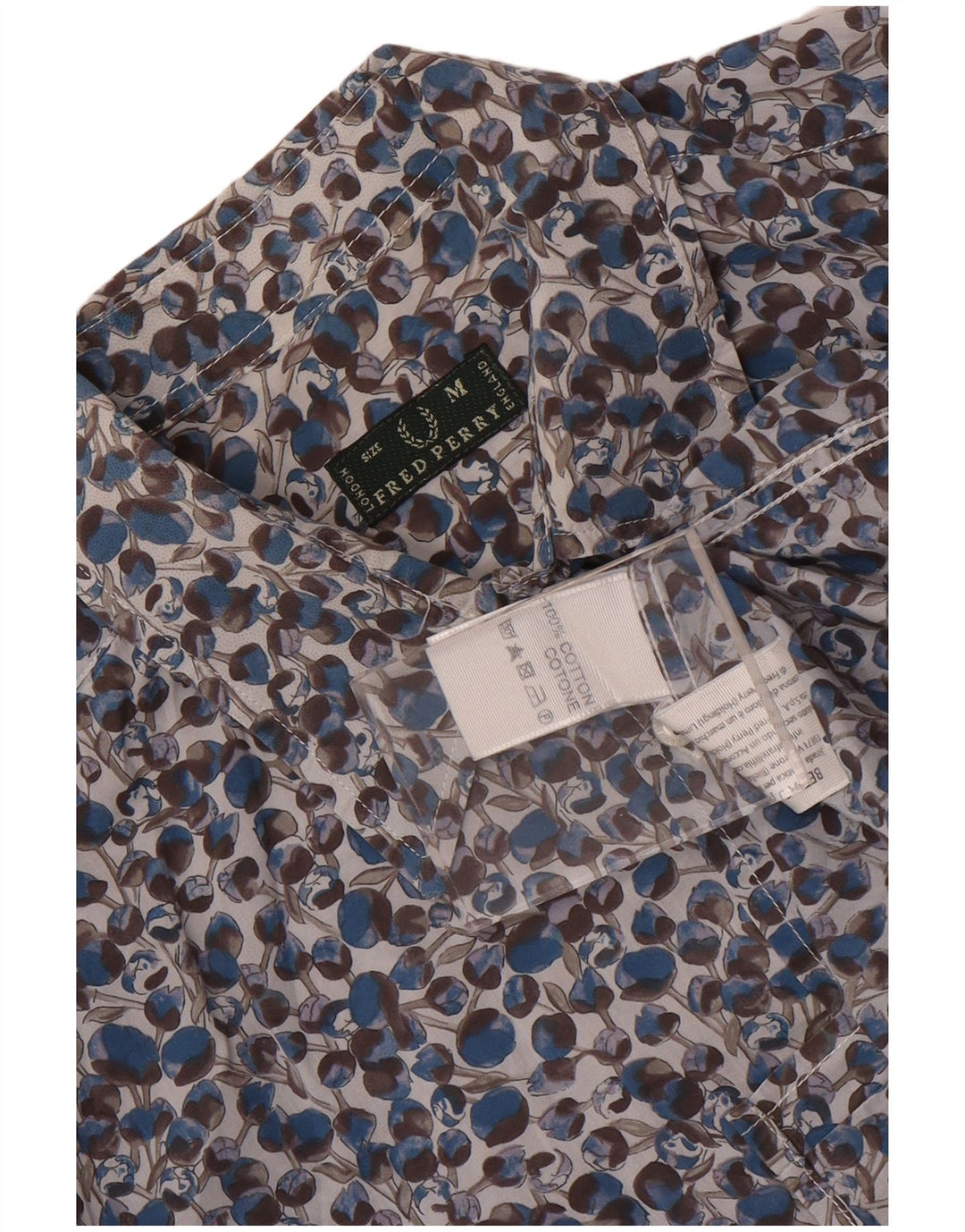 Fred Perry Chemise Femme UK 14 Coton Floral Bleu Moyen