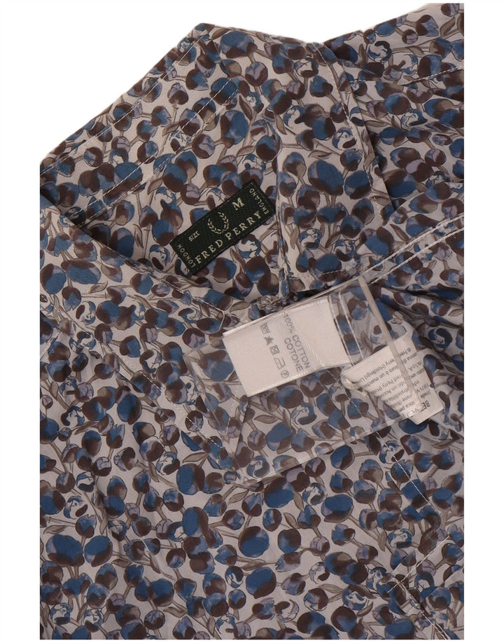 Fred Perry Chemise Femme UK 14 Coton Floral Bleu Moyen