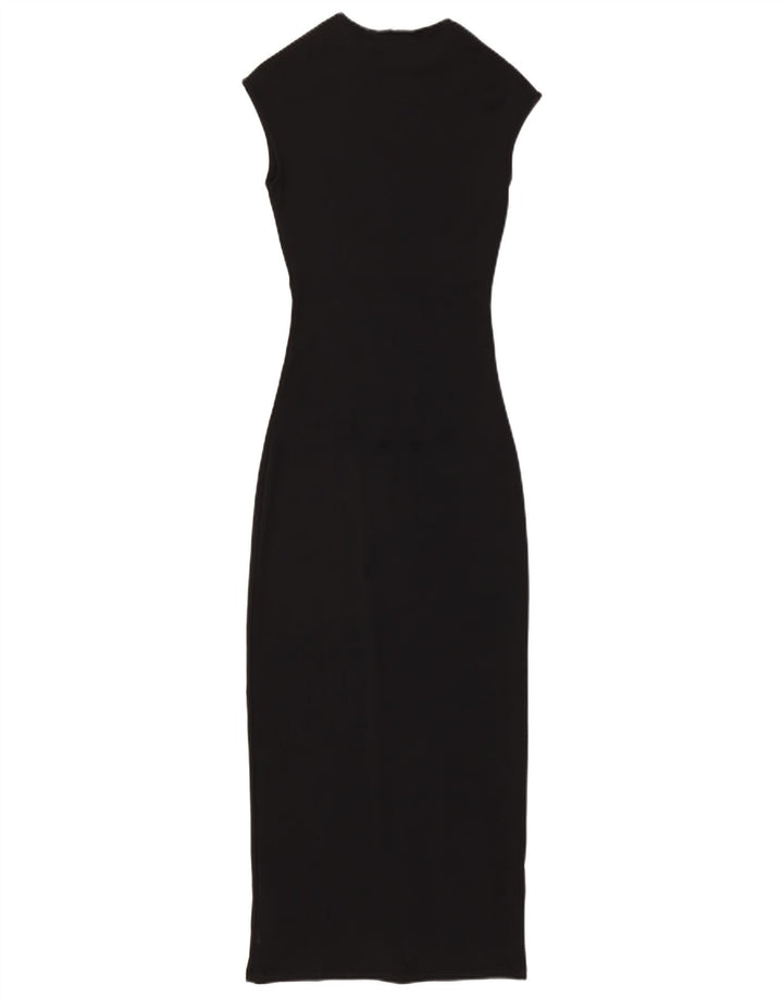 ZARA Femme Robe Maxi sans Manches UK 10 Petit Noir Polyamide