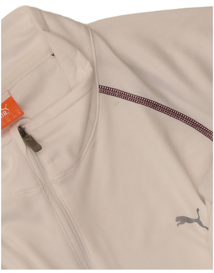 Puma Haut de survêtement à col zippé pour femme UK 16 Large Blanc Polyester