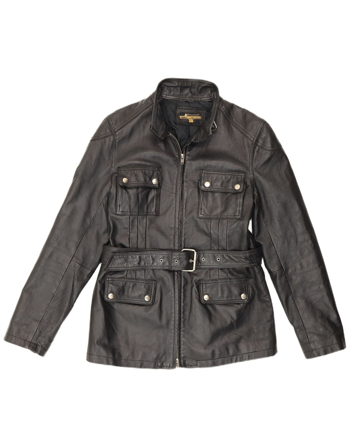 veste en cuir femme vintage UK 16 Grand cuir noir