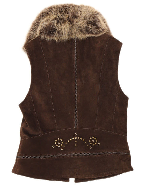 Karen Millen Gilet en daim pour femme UK 14 Large Marron