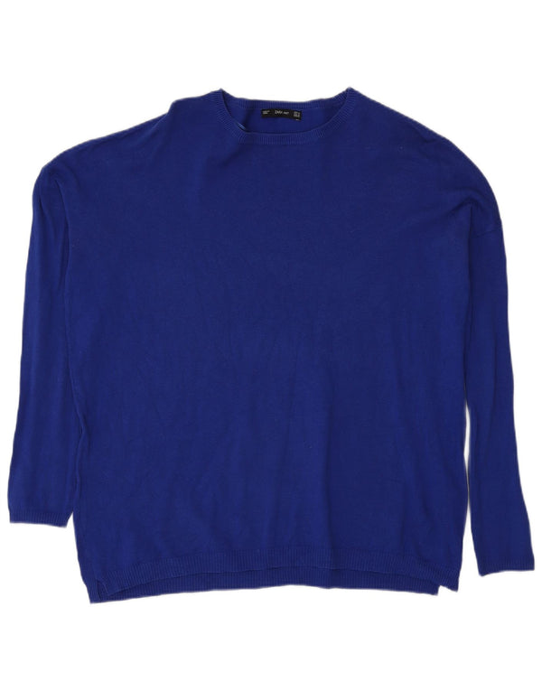 Zara Pull surdimensionné à col bateau pour femme UK 14 Bleu moyen Coton