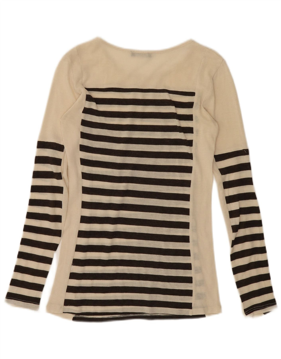 Zara Femme Top Manches Longues UK 8 Petit Rayé Beige
