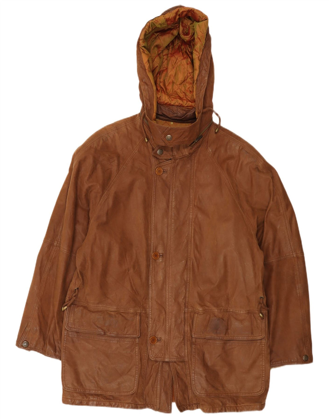 manteau en cuir à capuche vintage pour homme UK 40 Grand Marron